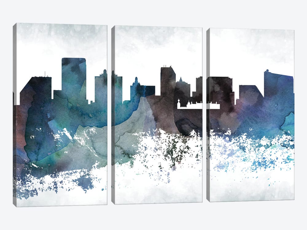 Atlantic City Bluish Skylines by WallDecorAddict 3-piece Canvas Artwork