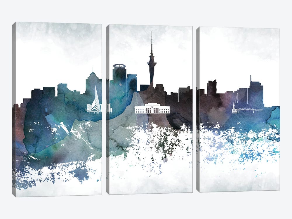 Auckland Bluish Skyline by WallDecorAddict 3-piece Canvas Art Print