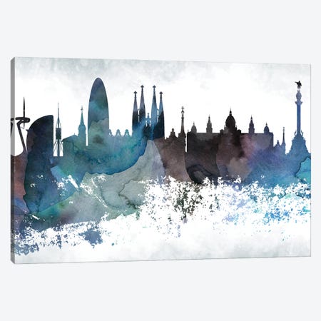 Barcelona Bluish Skyline Canvas Print #WDA639} by WallDecorAddict Canvas Artwork