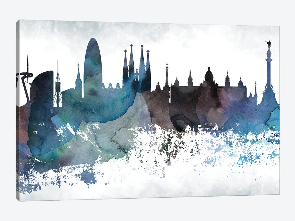 Barcelona Bluish Skyline by WallDecorAddict 1-piece Art Print