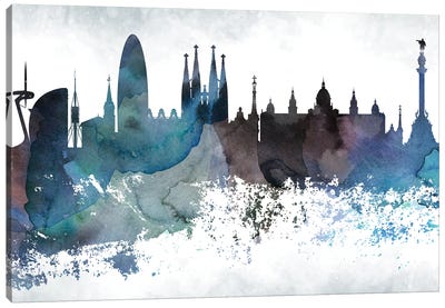 Barcelona Bluish Skyline Canvas Art Print - Spain Art