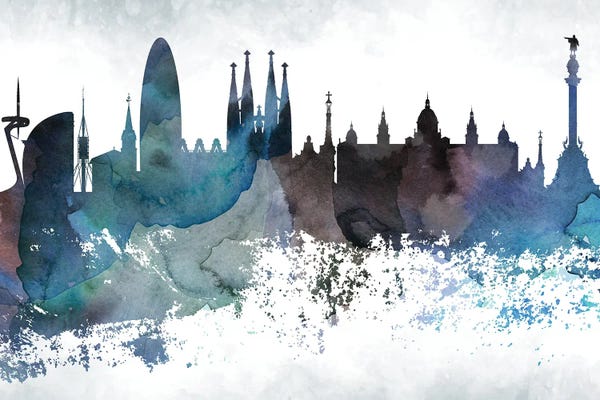 Spain: Barcelona Bluish Skyline by WallDecorAddict
