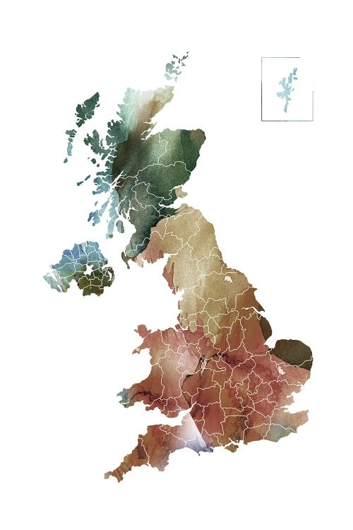 Brownish UK Map by WallDecorAddict wall art