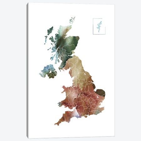 Brownish UK Map Canvas Print #WDA63} by WallDecorAddict Canvas Print