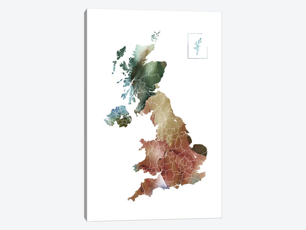 Brownish UK Map by WallDecorAddict 1-piece Canvas Wall Art