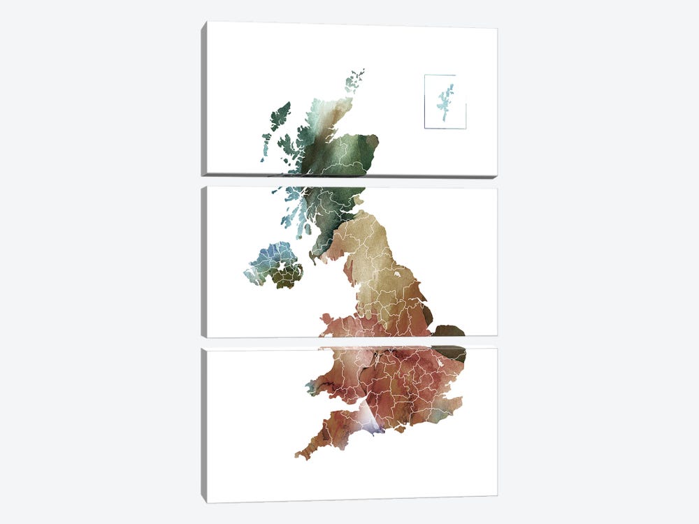 Brownish UK Map by WallDecorAddict 3-piece Canvas Art