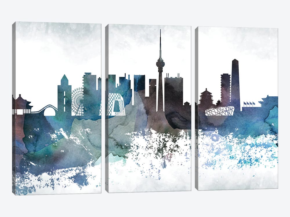 Beijing Bluish Skyline by WallDecorAddict 3-piece Art Print