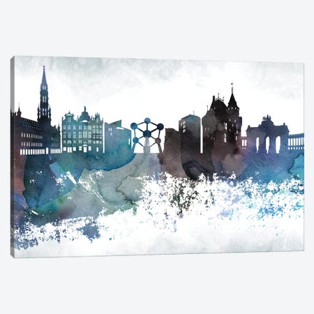 Brussels Bluish Skyline Canvas Print #WDA644} by WallDecorAddict Canvas Artwork