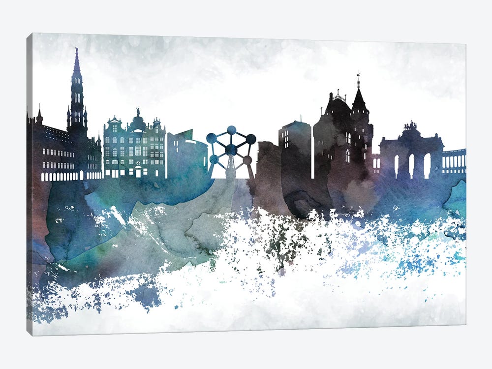 Brussels Bluish Skyline by WallDecorAddict 1-piece Canvas Art Print