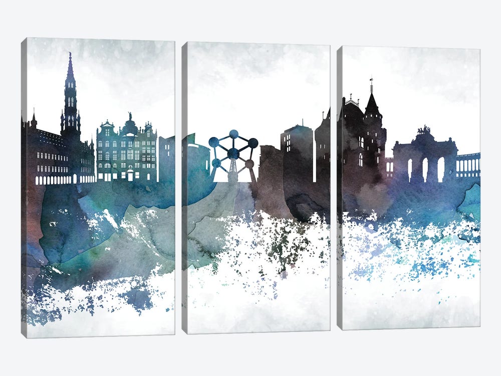 Brussels Bluish Skyline by WallDecorAddict 3-piece Canvas Print
