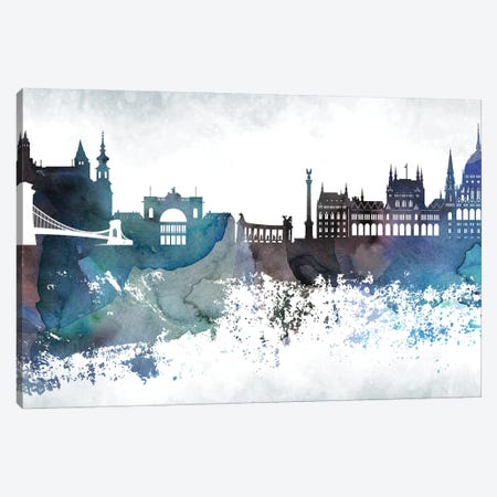 Budapest Bluish Skyline Canvas Print #WDA645} by WallDecorAddict Canvas Artwork