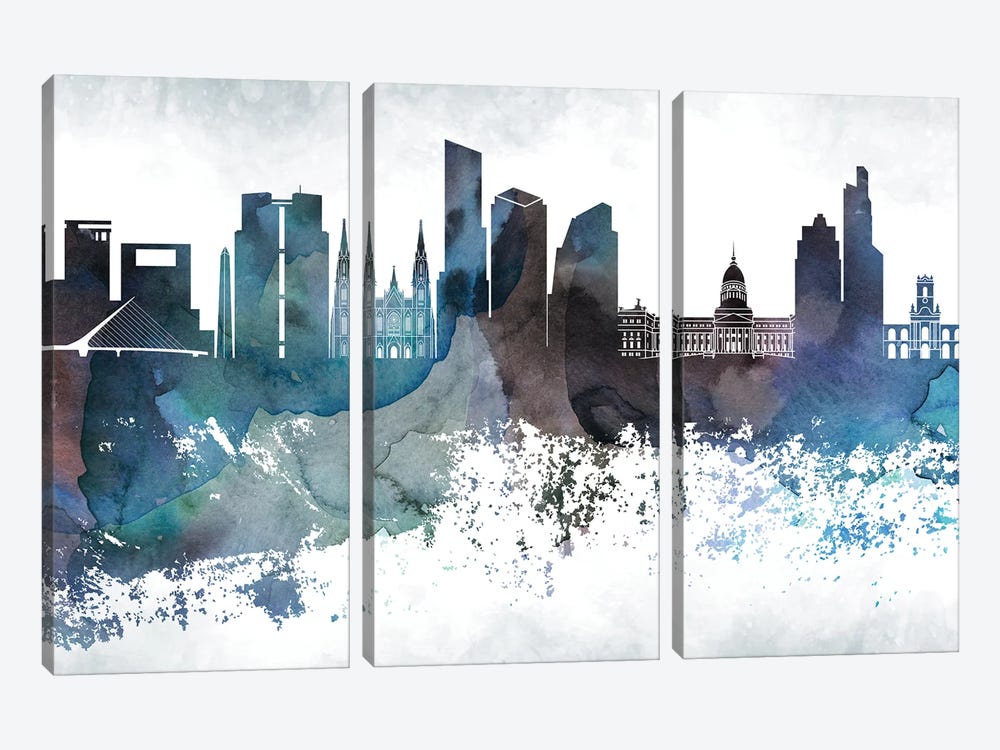 Buenos Aires Bluish Skyline by WallDecorAddict 3-piece Canvas Art Print