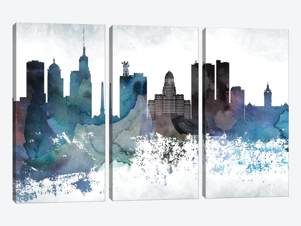 Buffalo Bluish Skyline by WallDecorAddict 3-piece Canvas Wall Art