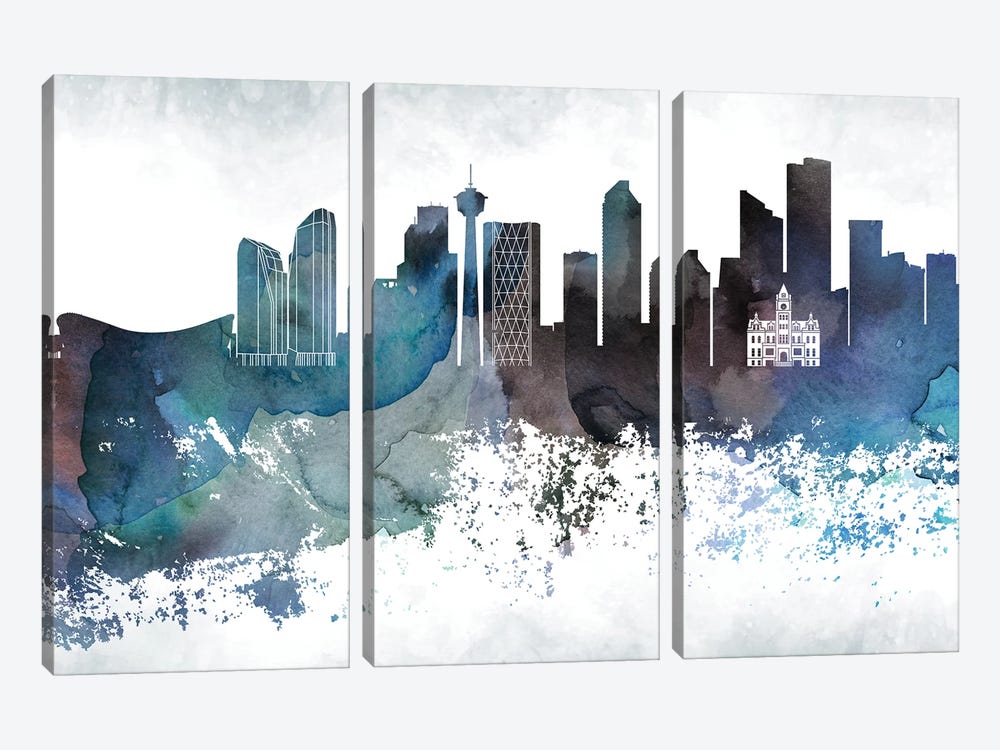 Calgary Bluish Skyline by WallDecorAddict 3-piece Canvas Wall Art