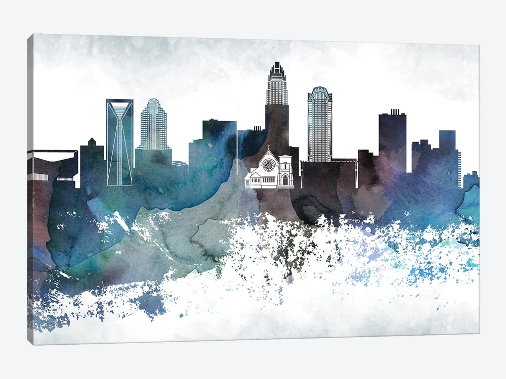 Charlotte Bluish Skyline by WallDecorAddict 1-piece Canvas Art