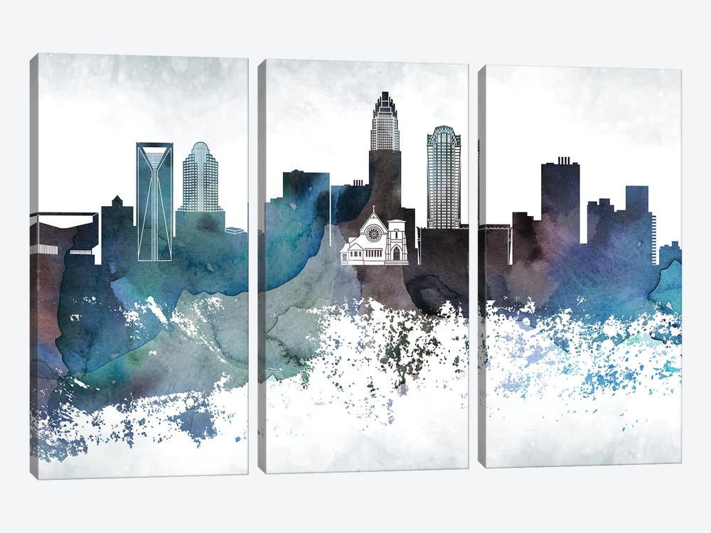 Charlotte Bluish Skyline by WallDecorAddict 3-piece Canvas Wall Art