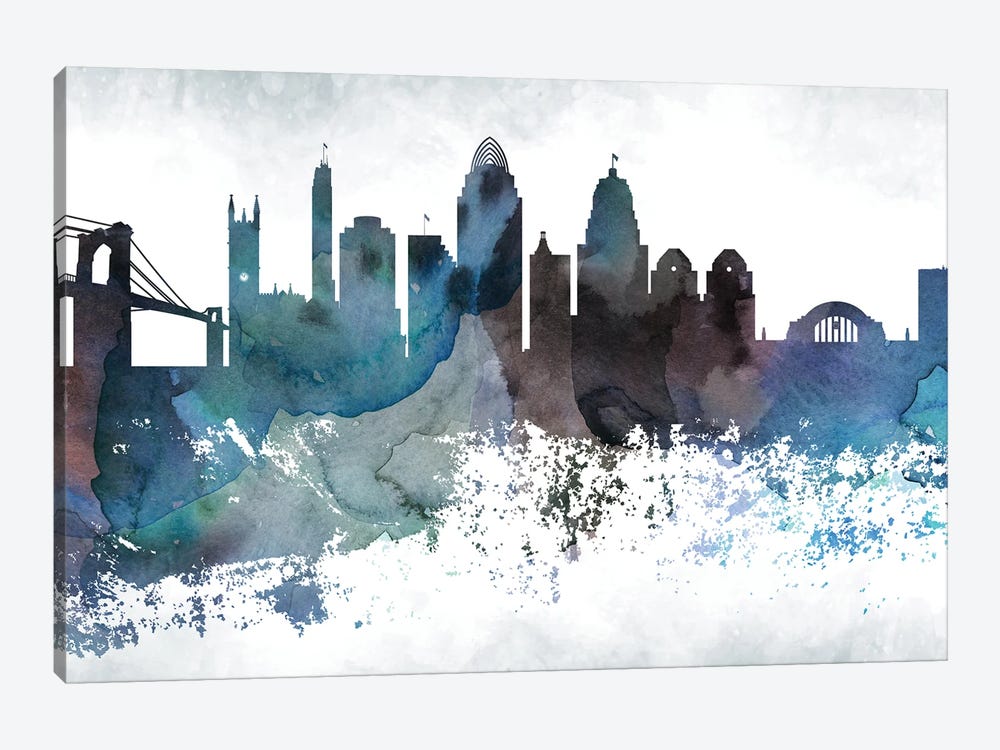 Cincinnati Bluish Skyline by WallDecorAddict 1-piece Canvas Print