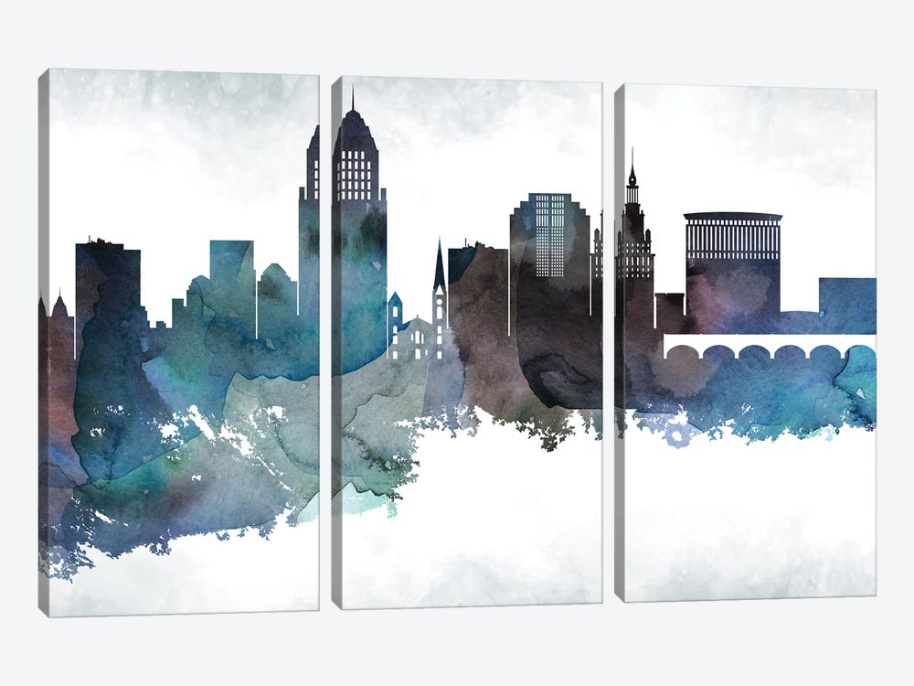 Cleveland Skyline by WallDecorAddict 3-piece Canvas Wall Art