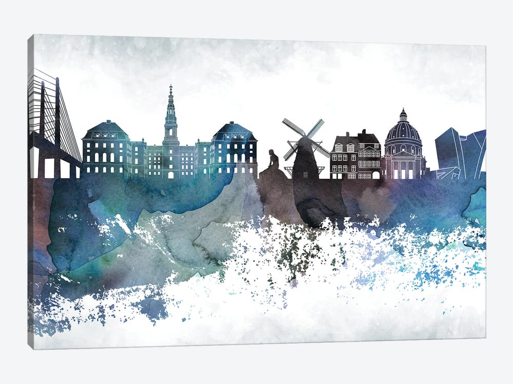 Copenhagen Bluish Skyline by WallDecorAddict 1-piece Canvas Print