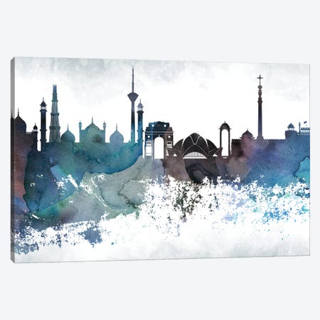 Delhi Bluish Skyline Canvas Print #WDA658} by WallDecorAddict Canvas Artwork