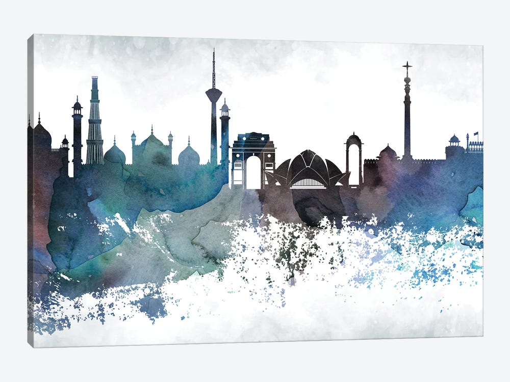 Delhi Bluish Skyline by WallDecorAddict 1-piece Canvas Artwork