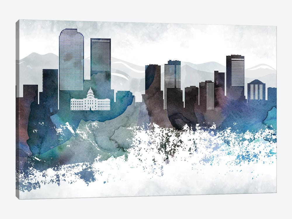 Denver Bluish Skyline by WallDecorAddict 1-piece Canvas Print