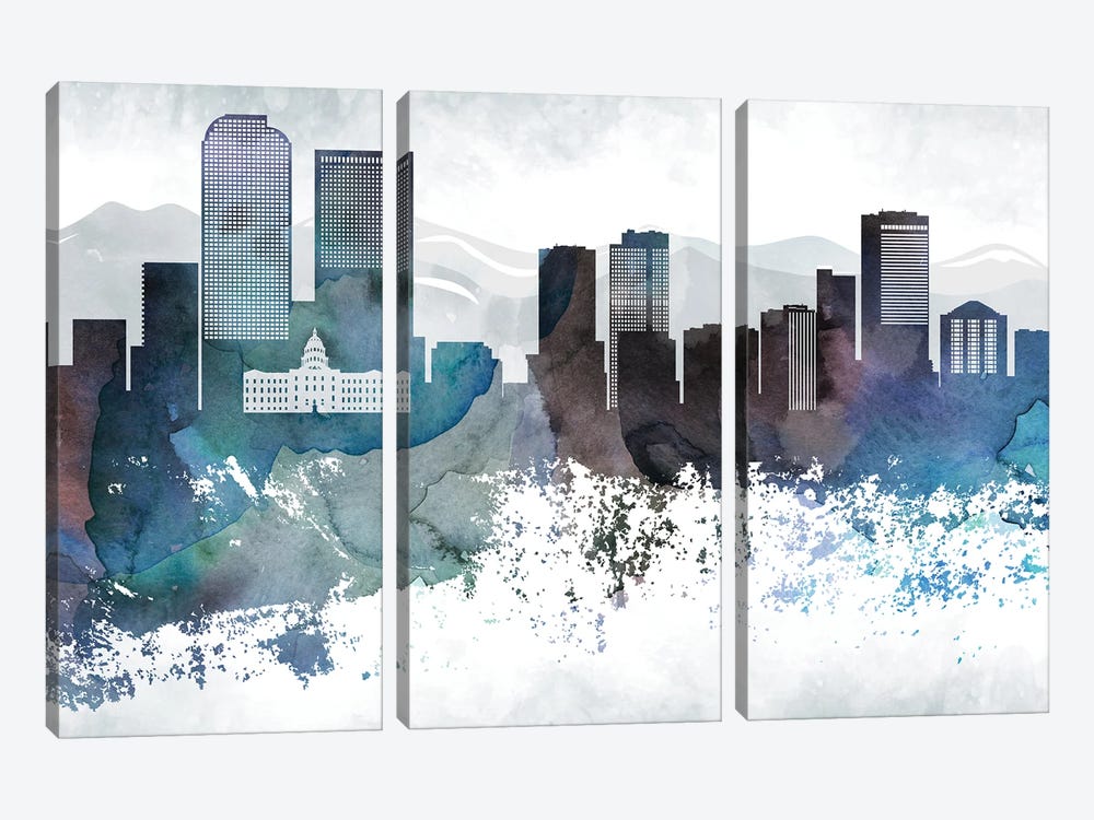 Denver Bluish Skyline by WallDecorAddict 3-piece Canvas Art Print