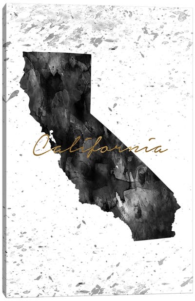 California Black And White Gold Canvas Art Print - State Maps