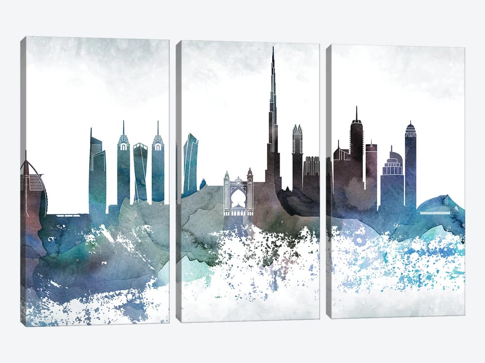 Dubai Bluish Skyline by WallDecorAddict 3-piece Art Print