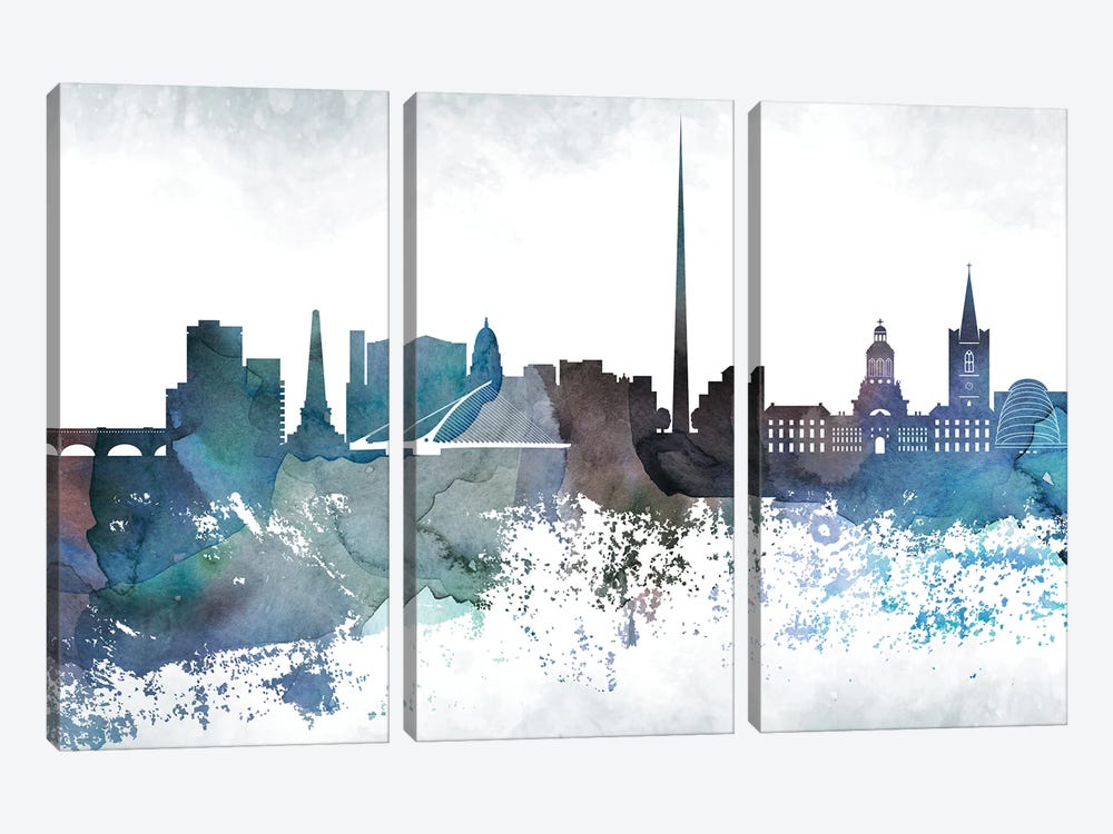 Dublin Bluish Skyline by WallDecorAddict 3-piece Canvas Wall Art