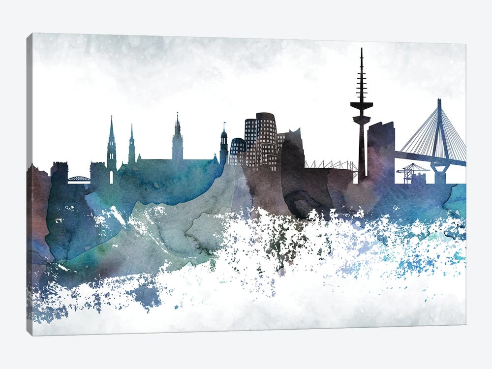 Dusseldorf Bluish Skyline by WallDecorAddict 1-piece Canvas Print