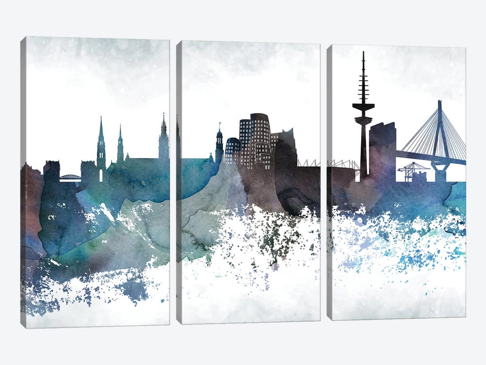 Dusseldorf Bluish Skyline by WallDecorAddict 3-piece Art Print