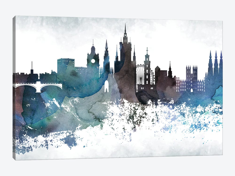 Edinburgh Bluish Skyline by WallDecorAddict 1-piece Canvas Artwork