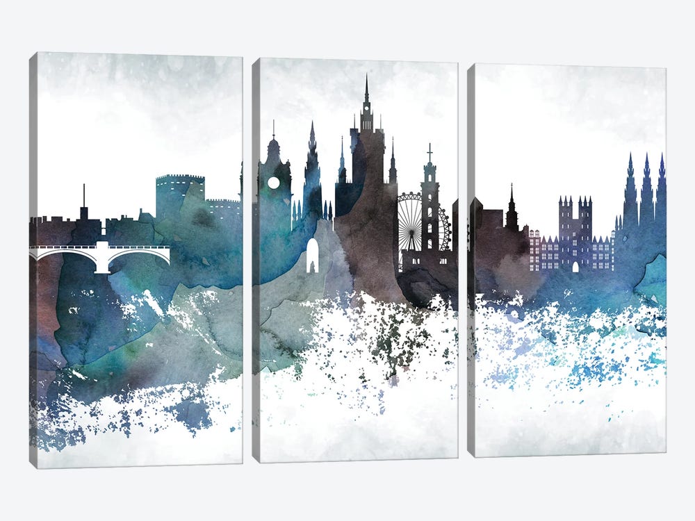 Edinburgh Bluish Skyline by WallDecorAddict 3-piece Canvas Art