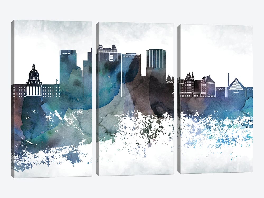 Edmonton Bluish Skyline by WallDecorAddict 3-piece Canvas Print