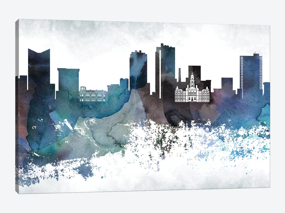 Fort Worth Bluish Skyline by WallDecorAddict 1-piece Canvas Art Print