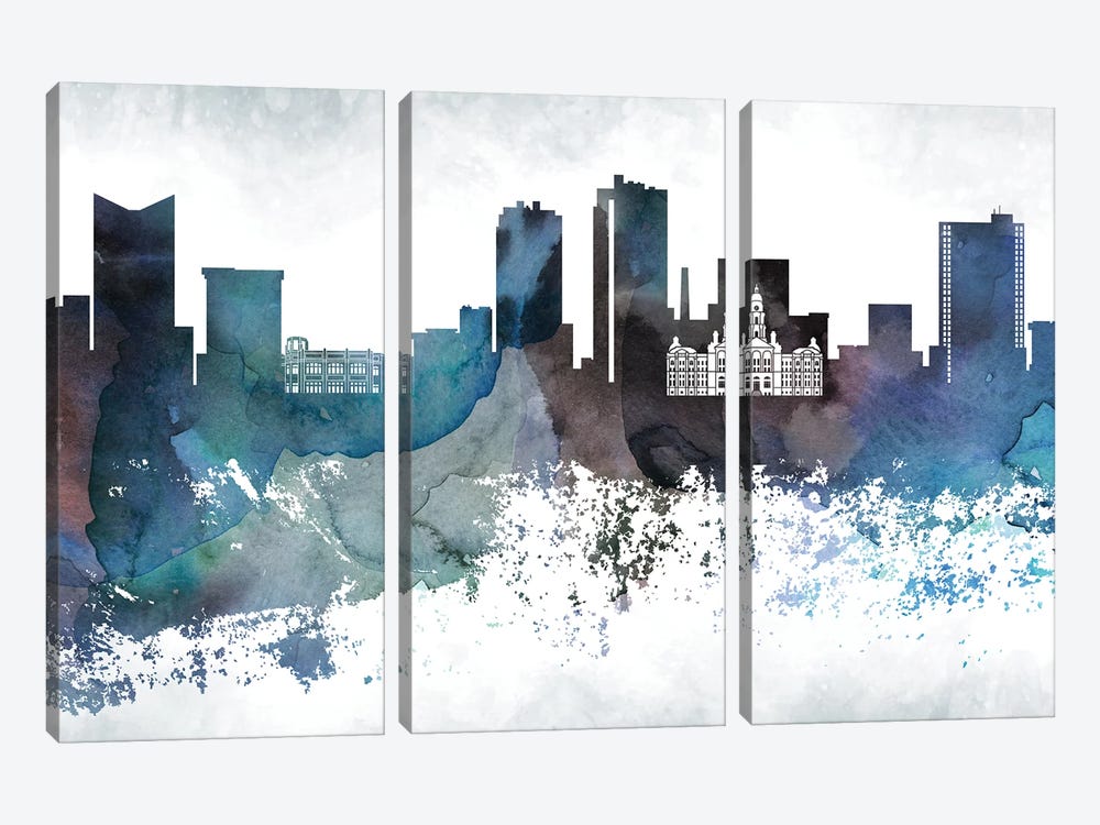 Fort Worth Bluish Skyline by WallDecorAddict 3-piece Art Print