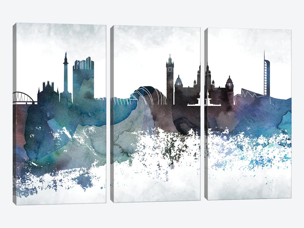 Glasgow Bluish Skyline by WallDecorAddict 3-piece Canvas Art Print