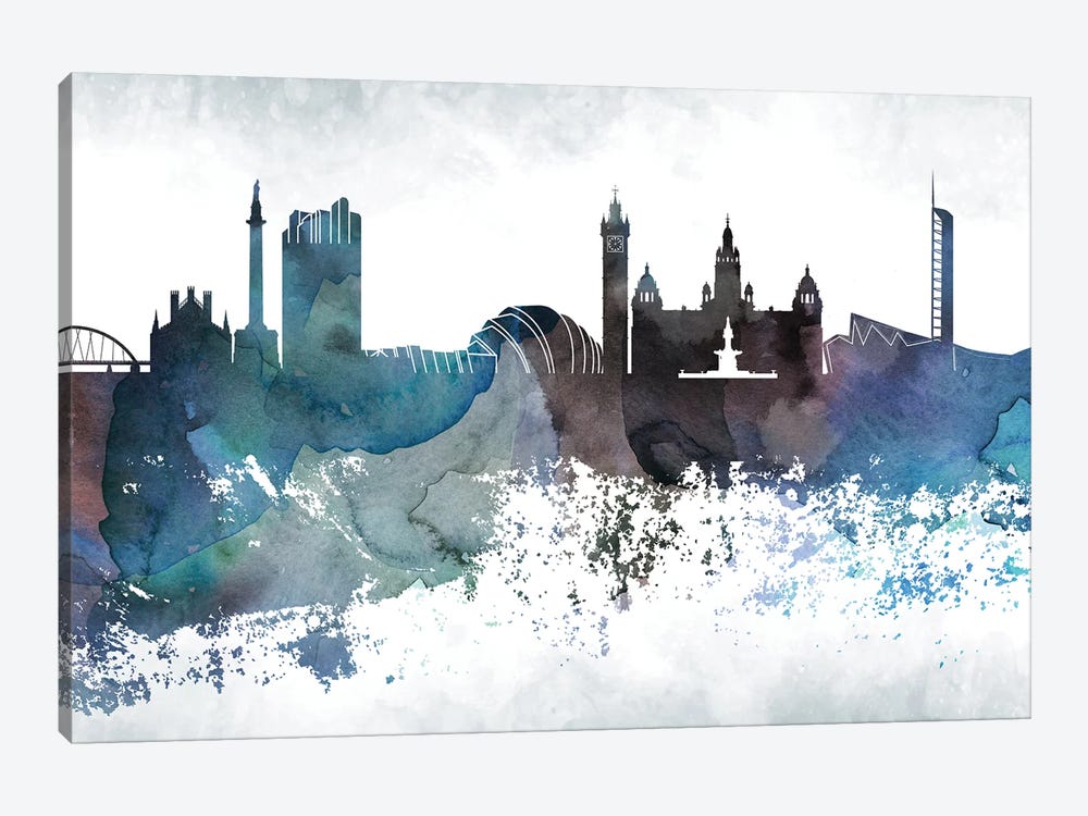 Glasgow Bluish Skyline by WallDecorAddict 1-piece Canvas Print