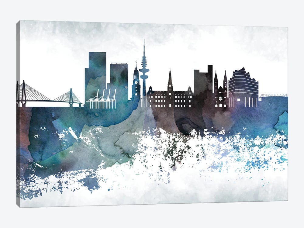 Hamburg Bluish Skyline by WallDecorAddict 1-piece Canvas Art Print