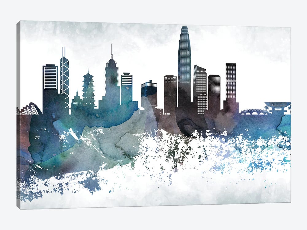Hong Kong Bluish Skyline by WallDecorAddict 1-piece Canvas Artwork
