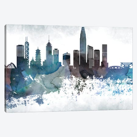 Hong Kong Bluish Skyline Canvas Print #WDA674} by WallDecorAddict Art Print
