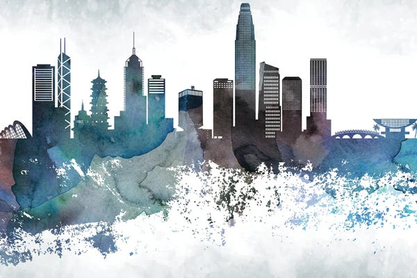 China: Hong Kong Bluish Skyline by WallDecorAddict