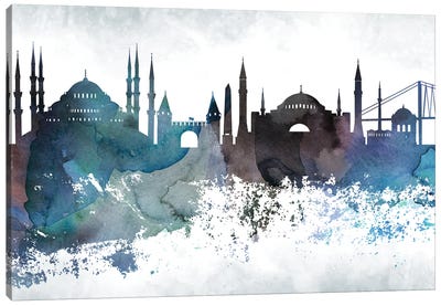 Istanbul Bluish Skyline Canvas Art Print - Istanbul Art