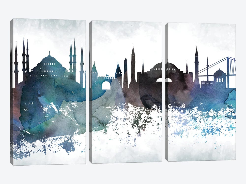 Istanbul Bluish Skyline by WallDecorAddict 3-piece Art Print