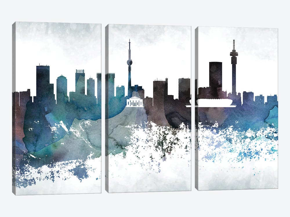 Johannesburg Bluish Skyline by WallDecorAddict 3-piece Art Print