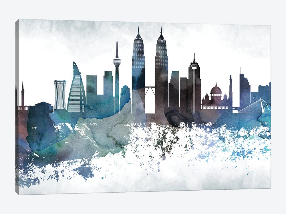Kuala Lumpur Bluish Skyline by WallDecorAddict 1-piece Canvas Art