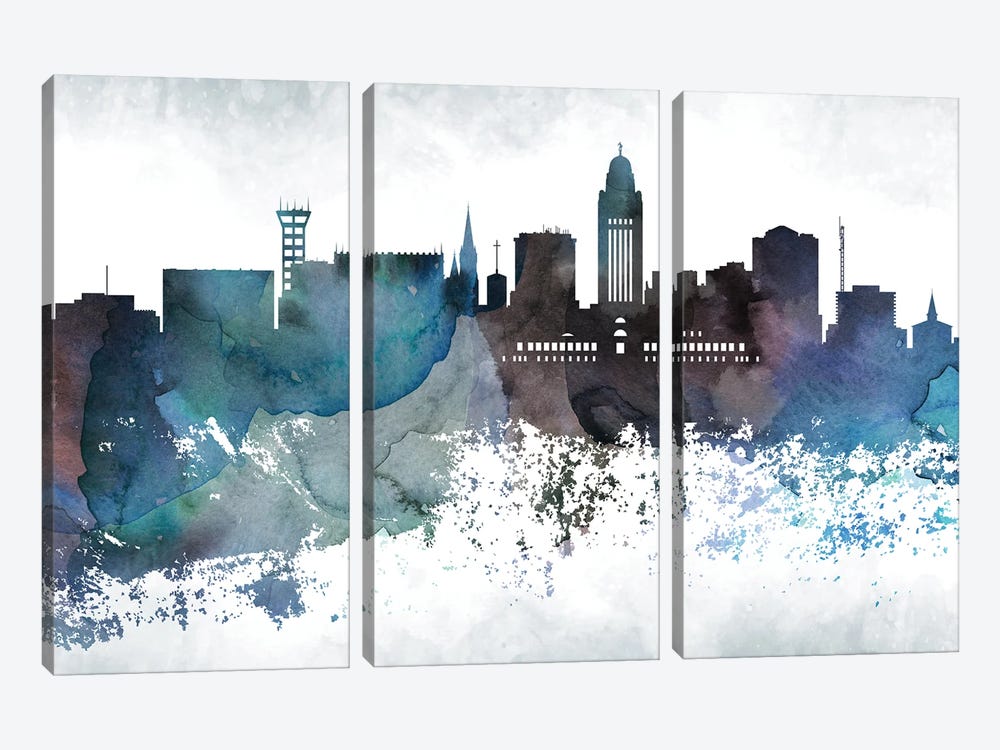 Lincoln Bluish Skyline by WallDecorAddict 3-piece Canvas Art Print