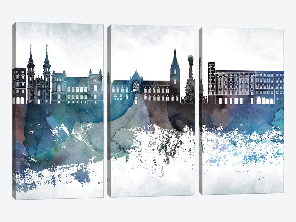 Linz Bluish Skyline by WallDecorAddict 3-piece Canvas Art