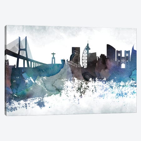 Lisbon Bluish Skyline Canvas Print #WDA682} by WallDecorAddict Canvas Art Print